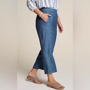 Pure Jill Linen Cropped Deep River Blue Pull-On Pants Size Small